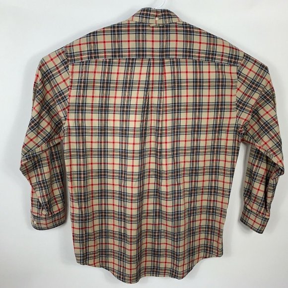 Tommy Hilfiger Button Up Shirt Men Medium Tan Red Plaid Flip Cuff - Picture 7 of 11